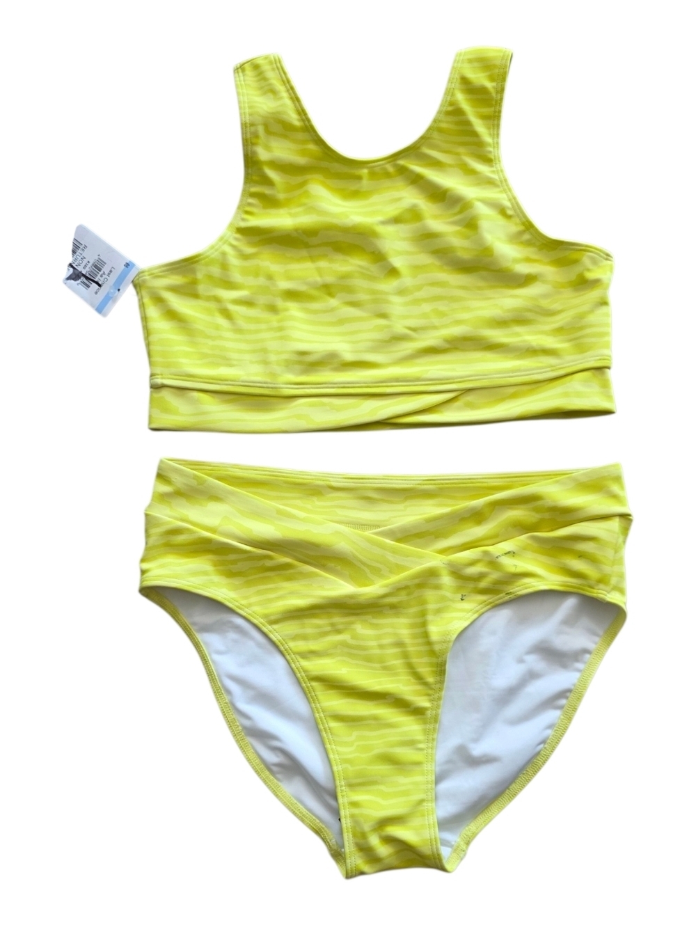 Zella Neon Yellow Stripes Two-Piece Swim Set Girls 14